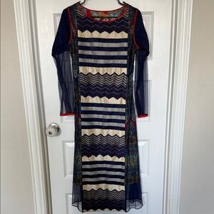 Latika Navy and Cream long Sleeve Dress Sz XXL